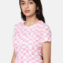 Coolsters by Pantaloons Girls Pink Checked T-shirt image 2