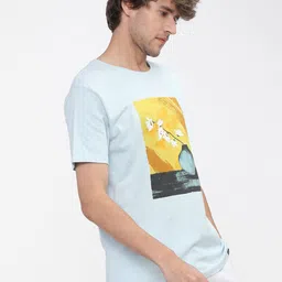 HIGHLANDER Men Blue Printed Slim Fit T-shirt image 3