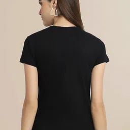 Fabflee Women Pack Of 2 Black & Black Printed Cotton T-shirt image 4