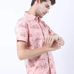 HIGHLANDER Men Peach-Coloured Slim Fit Printed Casual Shirt image 3