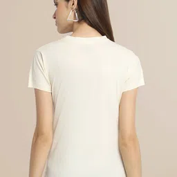 Fabflee Women Pack Of 2 Cream-Coloured & Blue Printed T-shirt image 4