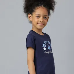 Beverly Hills Polo Club Girls Navy Blue & Blue Brand Logo Printed Cotton T-shirt image 5
