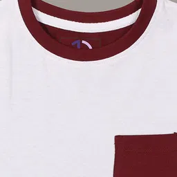 Jumping Joey Boys White & Maroon Pure Cotton T-shirt image 2