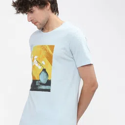 HIGHLANDER Men Blue Printed Slim Fit T-shirt image 2