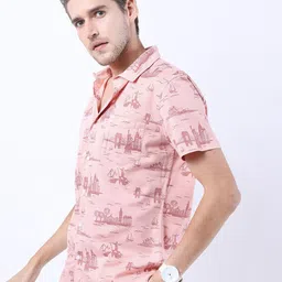 HIGHLANDER Men Peach-Coloured Slim Fit Printed Casual Shirt image 4