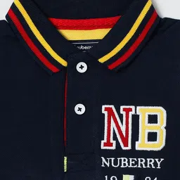 Nuberry Boys Blue Typography Printed Polo Collar Cotton T-shirt image 3