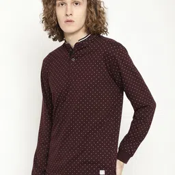 METTLE Men Printed Cotton Mandarin Collar T-shirt image 5