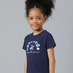 Beverly Hills Polo Club Girls Navy Blue & Blue Brand Logo Printed Cotton T-shirt image 4