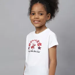 Beverly Hills Polo Club Girls White & Red Brand Logo Printed Cotton T-shirt image 5