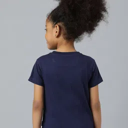 Beverly Hills Polo Club Girls Navy Blue & Blue Brand Logo Printed Cotton T-shirt image 2