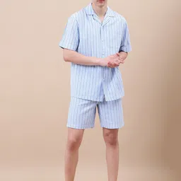 Marks & Spencer Shirt Collar Striped Cotton Linen Lounge T-Shirt image 5