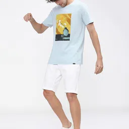 HIGHLANDER Men Blue Printed Slim Fit T-shirt image 4