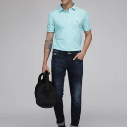 SPORTO Men Turquoise Blue Polo Collar T-shirt image 4