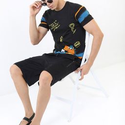 HIGHLANDER Men Black & Blue Printed Slim Fit Cotton T-shirt-picture-12