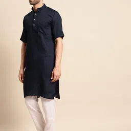 RAJUBHAI HARGOVINDAS Men Navy Blue Pastels Kurta image 2