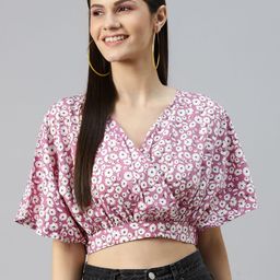plusS Purple & White Floral Print Wrap Crop Top-picture-36