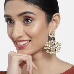 I Jewels Mint Green Gold-Plated Crescent Shaped Chandbalis image 1