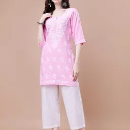 SAZRIKA Floral Embroidered Chikankari Straight Kurti-picture-25