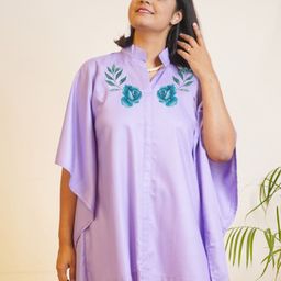 LetsDressUp Floral Printed Mandarin Collar Flared Sleeves Kaftan Kurti-picture-0