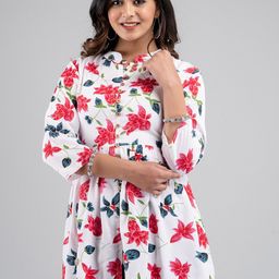 FERANOID Mandarin Collar Pleated A-Line Floral Printed Kurti-picture-24