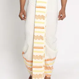 Nakshi Men Cream Cotton Blend Handblock Ethnic Printed Dhoti-picture-20