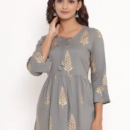 Fabriko Grey & Beige Geometric Printed Kurti-picture-29