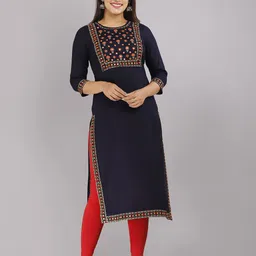 KALINI Ethnic Motifs Embroidered Mirror Work Straight Kurta-image-88