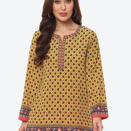 Biba Mustard Yellow Ethnic Motifs Printed Straight Fit Kurti-picture-33