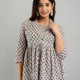 FERANOID Ethnic Motifs Printed Pure Cotton Pleated Kurti-picture-29