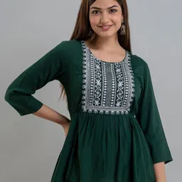 SHOOLIN Ethnic Motifs Embroidered A-Line Kurti-picture-10