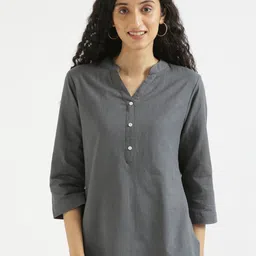 SAADAA Mandarin Collar Linen Straight Kurti-picture-11