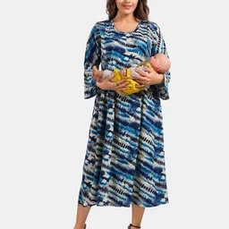 Be You Tie and Dye Printed Round Neck Bell Sleeves Maternity Fit & Flare Midi Dress-picture-38