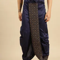 here&now x sanwara Sanwara Men Blue Embroidered Relaxed-Fit Dhoti-picture-25