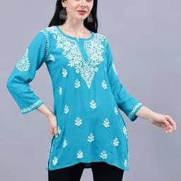 Seva Chikan Ethnic Motifs Embroidered Lucknowi Chikankari Kurti-picture-21