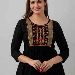SHOOLIN Ethnic Motifs Embroidered Thread Work Detailed A-Line Kurti-picture-12