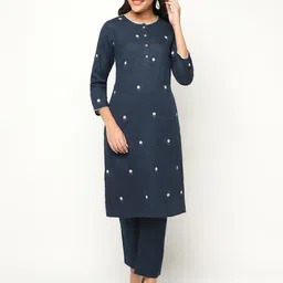 BARARA ETHNIC Floral Embroidered Pure Cotton Straight Kurta Set-picture-22