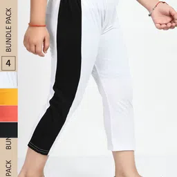 IndiWeaves Girls Pack Of 4 Printed Side Striped Pure Cotton Capris-picture-52