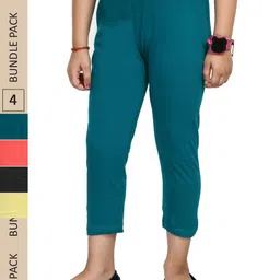 IndiWeaves Girls Pack of 4 Mid-Rise Cotton Capris-picture-20