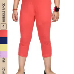 IndiWeaves Girls Pack Of 4 Pure Cotton Capris-picture-39