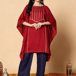 LetsDressUp Printed Boat Neck Flared Sleeves Pleated Kaftan Kurti image 4