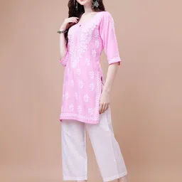 SAZRIKA Floral Embroidered Chikankari Straight Kurti image 4