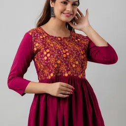 SHOOLIN Ethnic Motifs Embroidered A-Line Kurti image 3