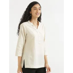 SAADAA Mandarin Collar Linen Straight Kurti image 3