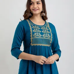 SHOOLIN Ethnic Motifs Embroidered A-Line Kurti image 2