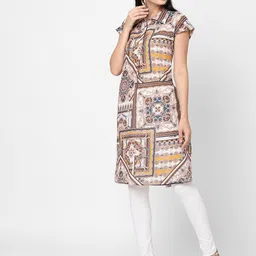 Cloth Haus India Yellow & Brown Ethnic Motifs Printed Shirt Collar Kurti image 3