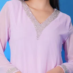 DEBONATELLA Beads and Stones V-Neck Pure Georgette Straight Kurti image 4