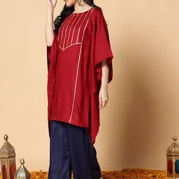 LetsDressUp Printed Boat Neck Flared Sleeves Pleated Kaftan Kurti image 3