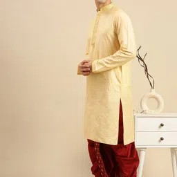 here&now x sanwara Sanwara Men Red Embroidered Art Silk Dhotis image 2