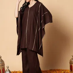 LetsDressUp Printed V-Neck Flared Sleeves Pleated Kaftan Kurti image 3