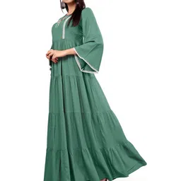 MADHURAM Women Green Floral Embroidered Flared Sleeves Mirror Work Anarkali Kurta-image-3